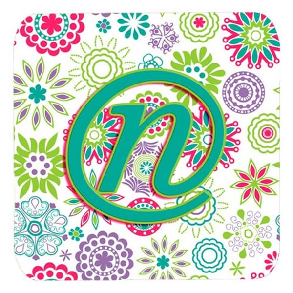 Carolines Treasures Letter N Flowers Pink Teal Green Initial Foam Coasters- Set of 4 - CJ2011-NFC