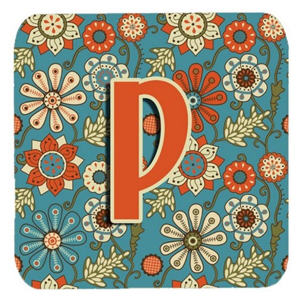 Carolines Treasures Letter P Flowers Retro Blue Foam Coasters- Set of 4 - CJ2012-PFC