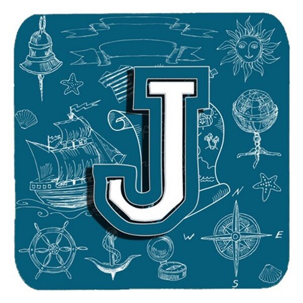 Carolines Treasures Letter J Sea Doodles Initial Alphabet Foam Coasters- Set of 4 - CJ2014-JFC