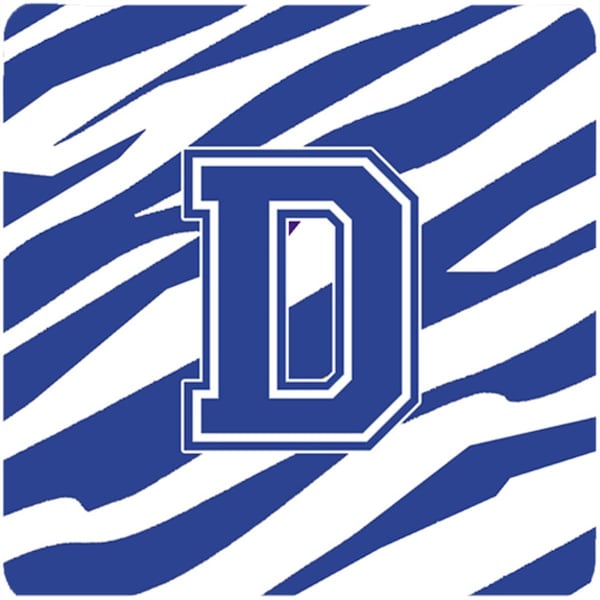 Carolines Treasures Monogram - Tiger Stripe Blue and White Foam Coasters Initial Letter D, 4PK - CJ1034-DFC