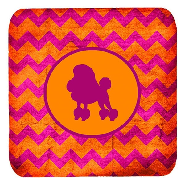 Carolines Treasures Poodle Chevron Pink And Orange Foam Coasters- Set of 4 - SDK1106-B-FC