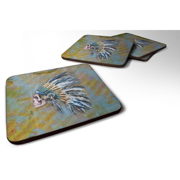 Carolines Treasures Day of the Dead Indian Chief Skull Foam Coaster, 4PK - BB5128FC