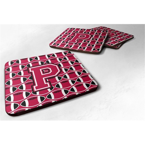 Carolines Treasures Letter P Football Crimson and White Foam Coaster, Set of 4 - CJ1079-PFC