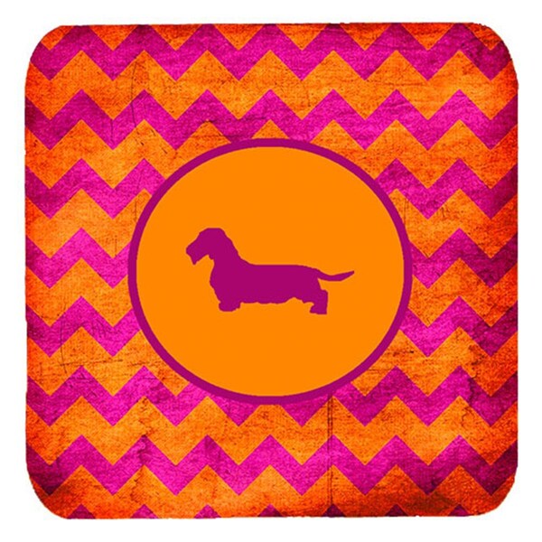 Carolines Treasures Dachshund Wirehair Chevron Pink And Orange Foam Coasters- Set of 4 - SDK1133-B-FC