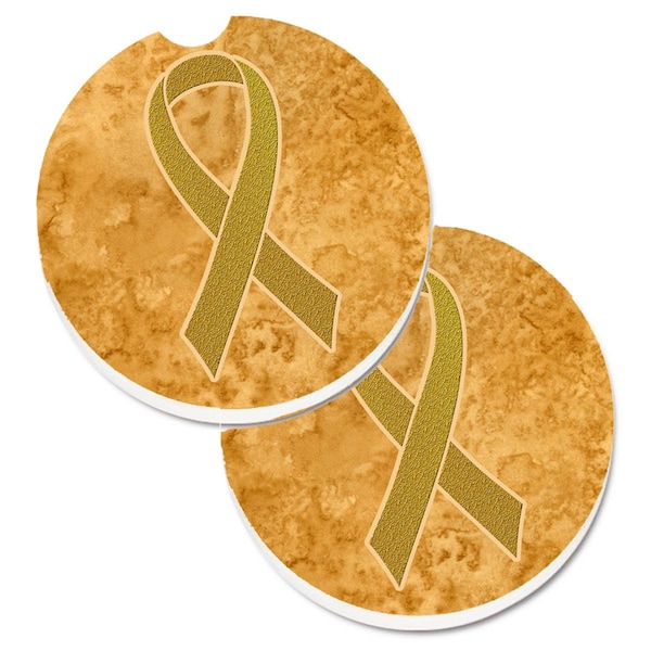 Carolines Treasures Gold Ribbon for Childhood Cancers Awareness Cup Holder Car Coaster, 2PK - AN1209CARC