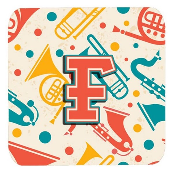 Carolines Treasures Letter F Retro Teal Orange Musical Instruments Initial Foam Coasters, 4PK - CJ2001-FFC