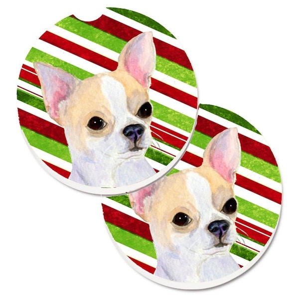 Carolines Treasures Chihuahua Candy Cane Holiday Christmas Cup Holder Car Coaster, 2PK - SS4543CARC