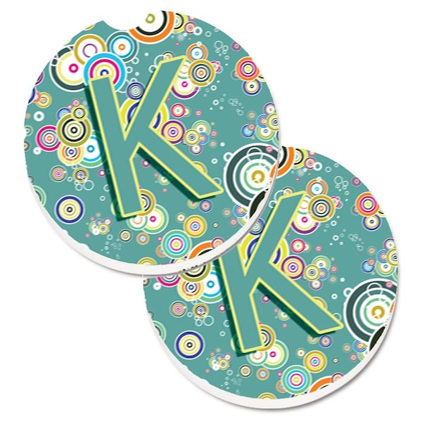 Carolines Treasures Letter K Circle Circle Teal Initial Alphabet Cup Holder Car Coaster, 2PK - CJ2015-KCARC