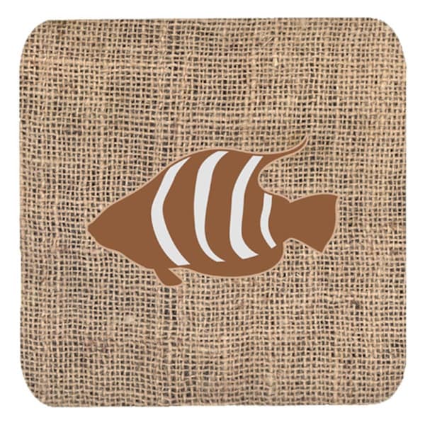 Carolines Treasures Fish Burlap And Brown Foam Coasters- Set of 4 - BB1020-BL-BN-FC