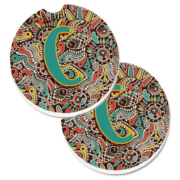 Carolines Treasures Letter C Retro Tribal Alphabet Initial Cup Holder Car Coaster, 2PK - CJ2013-CCARC