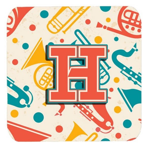 Carolines Treasures Letter H Retro Teal Orange Musical Instruments Initial Foam Coasters, 4PK - CJ2001-HFC