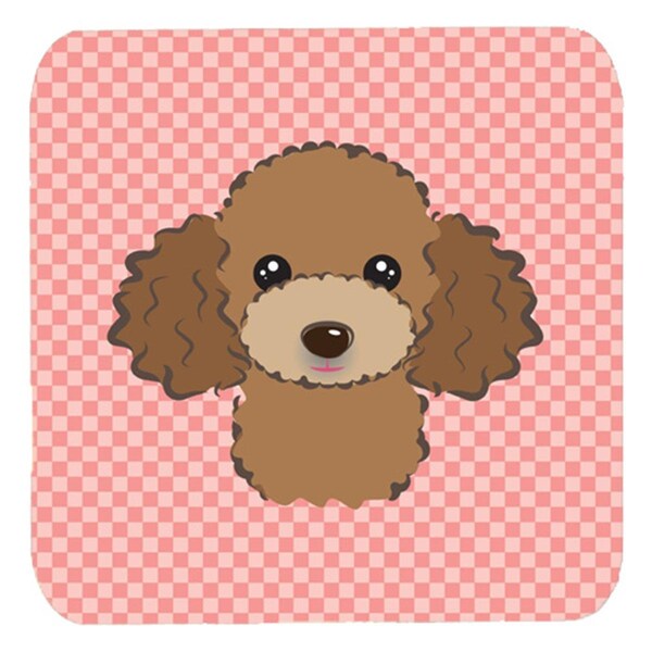 Carolines Treasures 3.5 x 3.5 In. Checkerboard Pink Chocolate Brown Poodle Foam Coasters, 4PK - BB1256FC