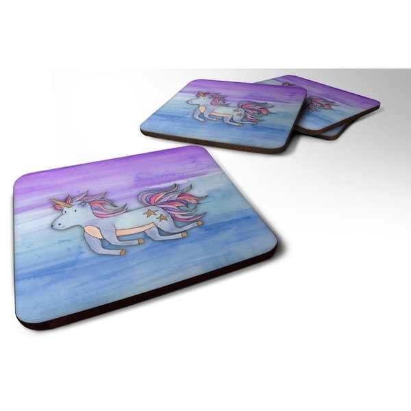 Carolines Treasures Blue Unicorn Watercolor Foam Coasters - Set of 4 - BB7433FC