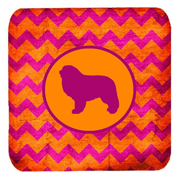Carolines Treasures Great Pyrenees Chevron Pink And Orange Foam Coasters- Set of 4 - SDK1081-B-FC