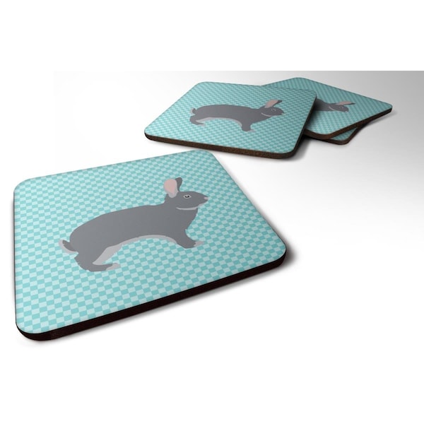 Carolines Treasures Giant Chinchilla Rabbit Blue Check Foam Coaster, Set of 4 - BB8140FC