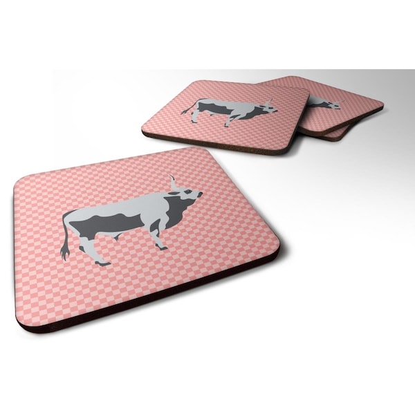 Carolines Treasures Hungarian Grey Steppe Cow Pink Check Foam Coaster, Set of 4 - BB7824FC