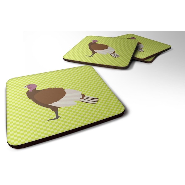 Carolines Treasures Bourbon Red Turkey Hen Green Foam Coaster, Set of 4 - BB7808FC
