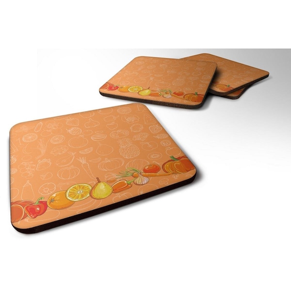 Carolines Treasures Fruits and Vegetables in Orange Foam Coaster, Set of 4 - BB5131FC