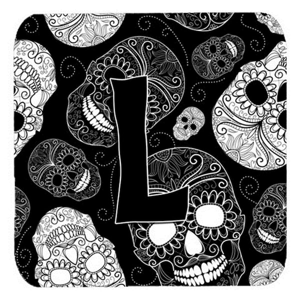 Carolines Treasures Letter L Day Of The Dead Skulls Black Foam Coasters- Set of 4 - CJ2008-LFC