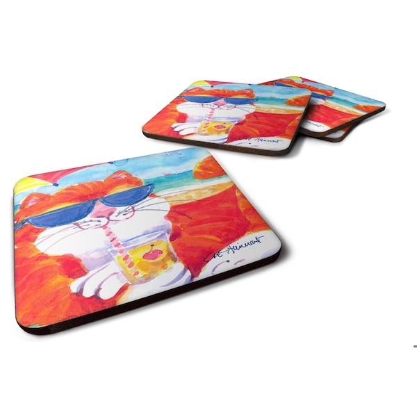 Carolines Treasures Cool Cat With Sunglasses At The Beach Foam Coasters - Set 4 - 6118FC