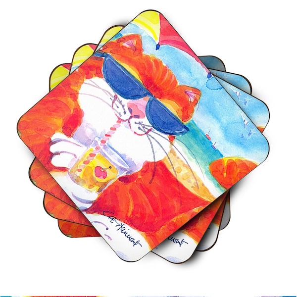 Carolines Treasures Cool Cat With Sunglasses At The Beach Foam Coasters - Set 4 - 6118FC