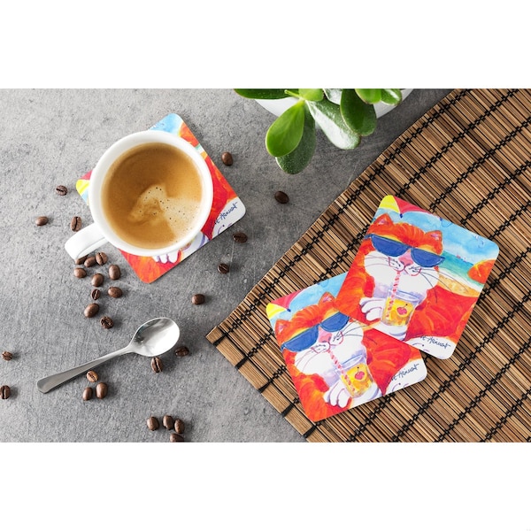 Carolines Treasures Cool Cat With Sunglasses At The Beach Foam Coasters - Set 4 - 6118FC