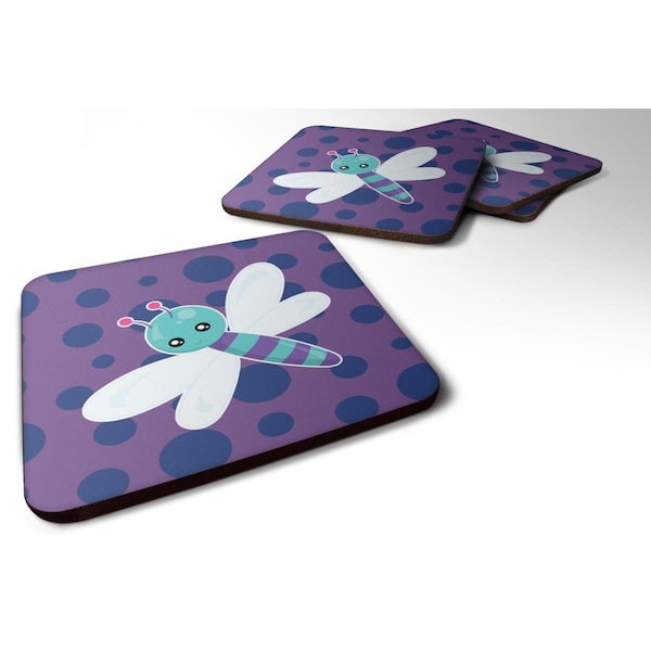 Carolines Treasures Dragonfly on Purple Polkadots Foam Coasters - Set of 4 - BB7099FC