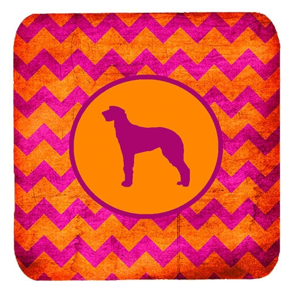 Carolines Treasures Scottish Deerhound Chevron Pink And Orange Foam Coasters- Set of 4 - SDK1071-B-FC
