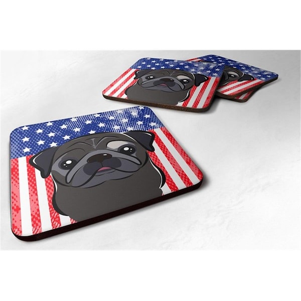 Carolines Treasures American Flag and Black Pug Foam Coaster, Set of 4 - BB2193FC