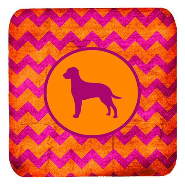 Carolines Treasures Curly Coated Retriever Chevron Pink And Orange Foam Coasters, 4PK - SDK1023-B-FC