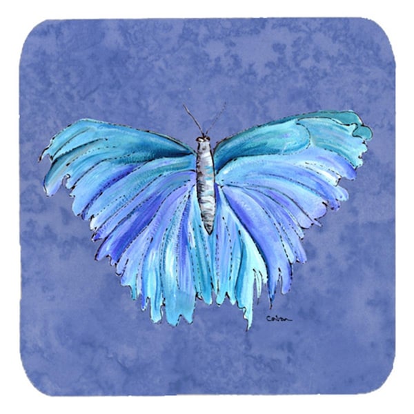 Carolines Treasures Butterfly On Slate Blue Foam Coasters- Set of 4 - 8855FC
