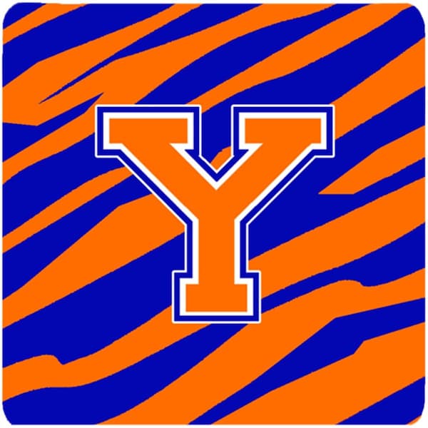 Carolines Treasures Monogram - Tiger Stripe - Blue Orange Foam Coasters- Initial Letter Y, 3.5 x 3.5 in., 4PK - CJ1023-YFC