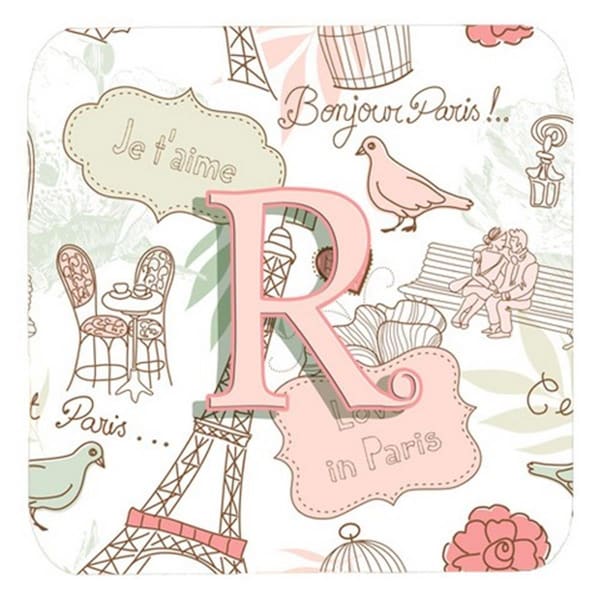 Carolines Treasures Letter R Love In Paris Pink Foam Coasters- Set of 4 - CJ2002-RFC