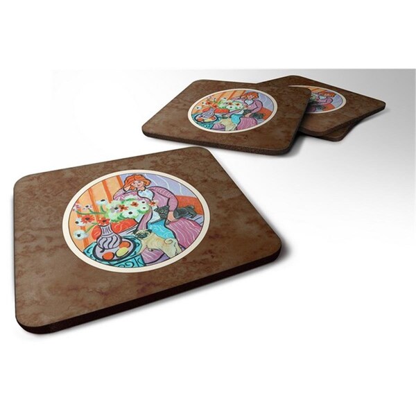 Carolines Treasures Lady with Her Pug Foam Coaster, 3.5 x 0.25 x 3.5 in. - Set of 4 - 7266FC