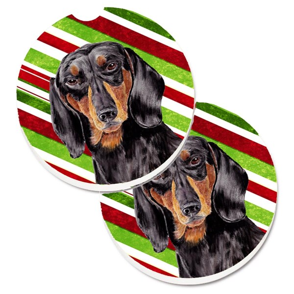 Carolines Treasures Dachshund Candy Cane Holiday Christmas Cup Holder Car Coaster, 2PK - SC9323CARC