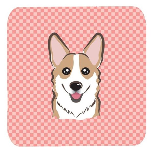 Carolines Treasures 3.5 x 3.5 In. Checkerboard Pink Corgi Foam Coasters- Set of 4 - BB1253FC