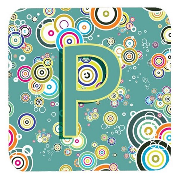 Carolines Treasures Letter P Circle Circle Teal Initial Alphabet Foam Coasters- Set of 4 - CJ2015-PFC
