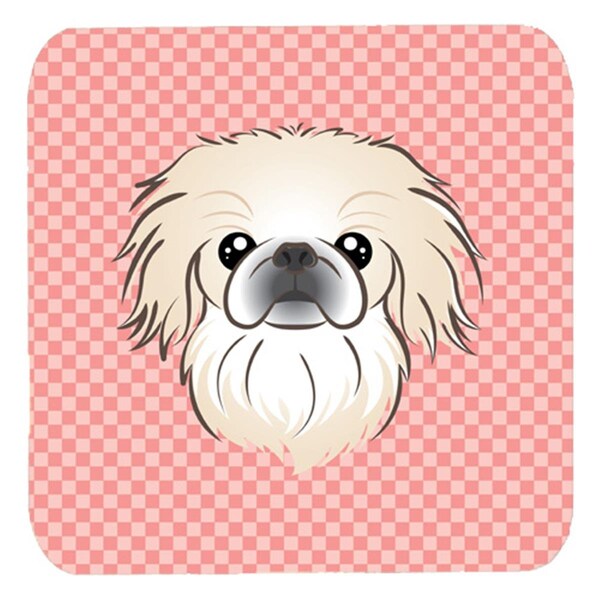 Carolines Treasures 3.5 x 3.5 In. Checkerboard Pink Pekingese Foam Coasters- Set of 4 - BB1221FC