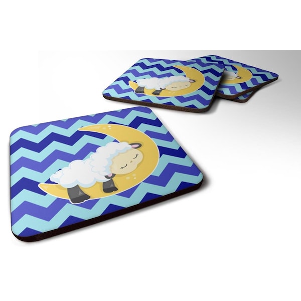 Carolines Treasures Sheep on Moon Chevron Foam Coasters - Set of 4 - BB6877FC