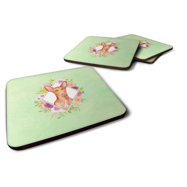Carolines Treasures 3.5 x 3.5 in. Pharaoh Hound Green Flowers Foam Coaster, 4PK - CK4328FC