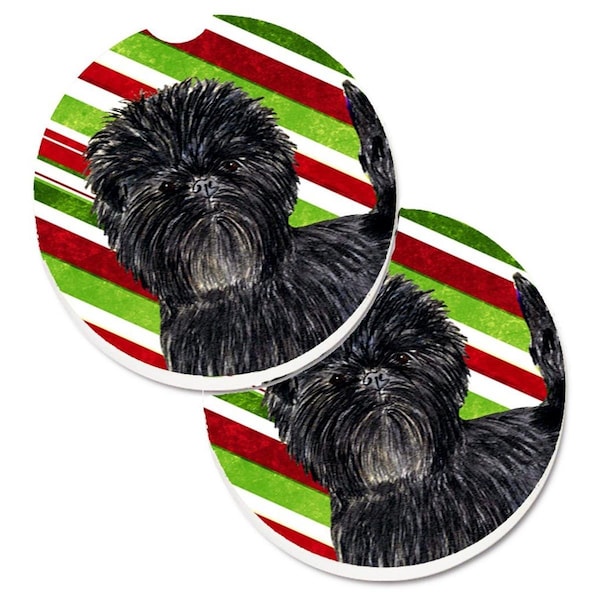 Carolines Treasures Affenpinscher Candy Cane Holiday Christmas Cup Holder Car Coaster, 2PK - SS4580CARC