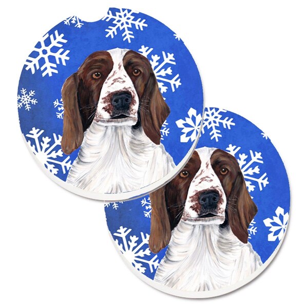 Carolines Treasures Welsh Springer Spaniel Winter Snowflakes Holiday Cup Holder Car Coaster, 2PK - SC9380CARC