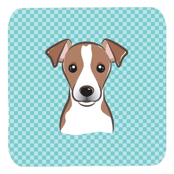 Carolines Treasures 3.5 x 3.5 In. Checkerboard Blue Jack Russell Terrier Foam Coasters, 4PK - BB1198FC