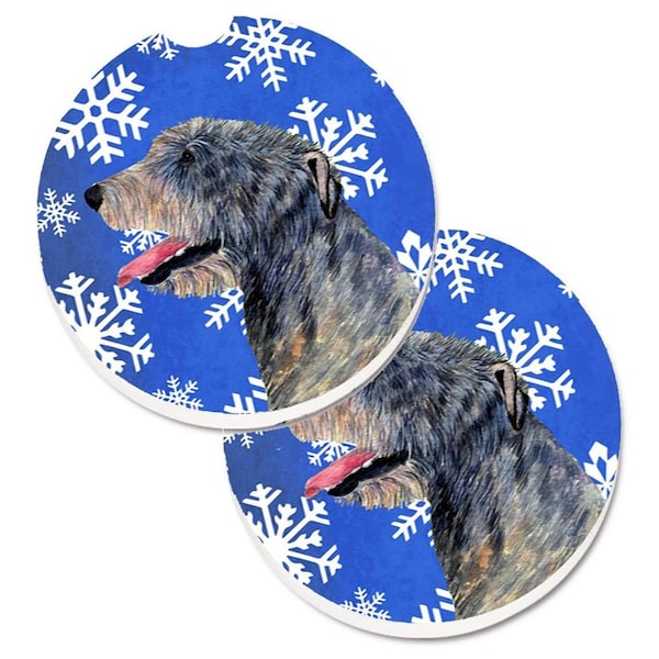 Carolines Treasures Irish Wolfhound Winter Snowflakes Holiday Cup Holder Car Coaster, 2PK - SS4644CARC