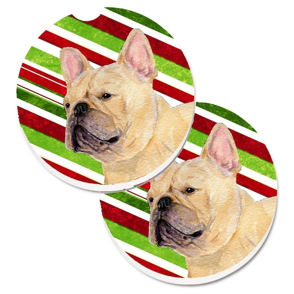 Carolines Treasures French Bulldog Candy Cane Holiday Christmas Cup Holder Car Coaster, 2PK - SS4554CARC