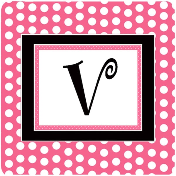 Carolines Treasures Monogram - Pink Black Polka Dots Foam Coasters Initial Letter V, 4PK - CJ1001-VFC
