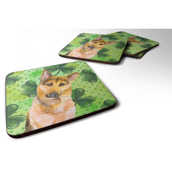 Carolines Treasures German Shepherd No.2 St.Patricks Foam Coaster, 3.5 x 3.5 in., 4PK - BB9885FC