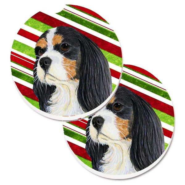 Carolines Treasures Cavalier Spaniel Candy Cane Holiday Christmas Cup Holder Car Coaster, 2PK - LH9234CARC