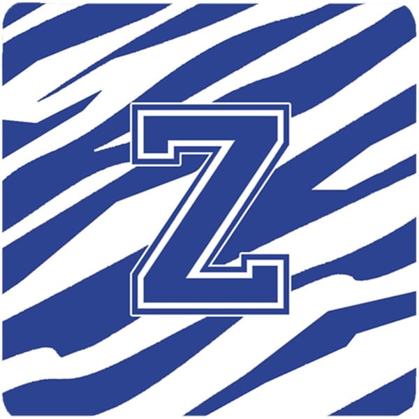 Carolines Treasures Monogram - Tiger Stripe Blue and White Foam Coasters Initial Letter Z, 4PK - CJ1034-ZFC