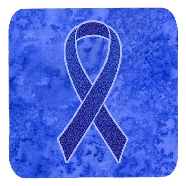 Carolines Treasures 3.5 x 3.5 In. Dark Blue Ribbon for Colon Cancer Awareness Foam Coasters, 4PK - AN1202FC